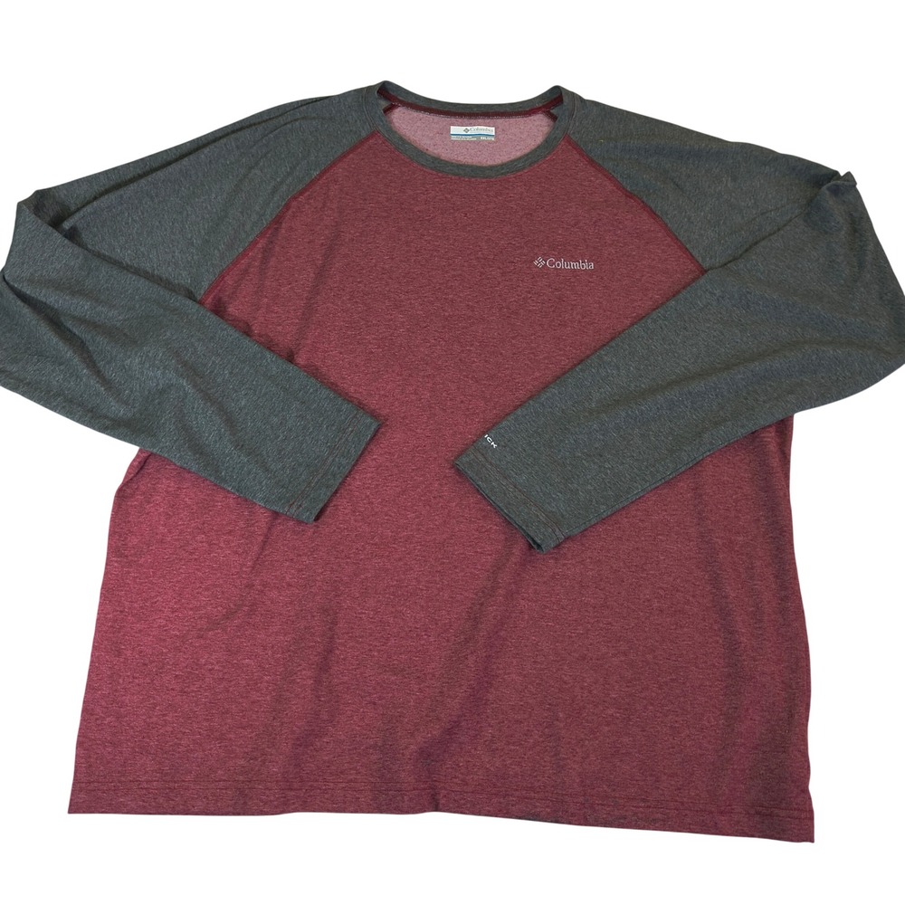 Columbia Omni-Wick Mens XXL Raglan Long Sleeve Shirt Burgundy Grey Heather